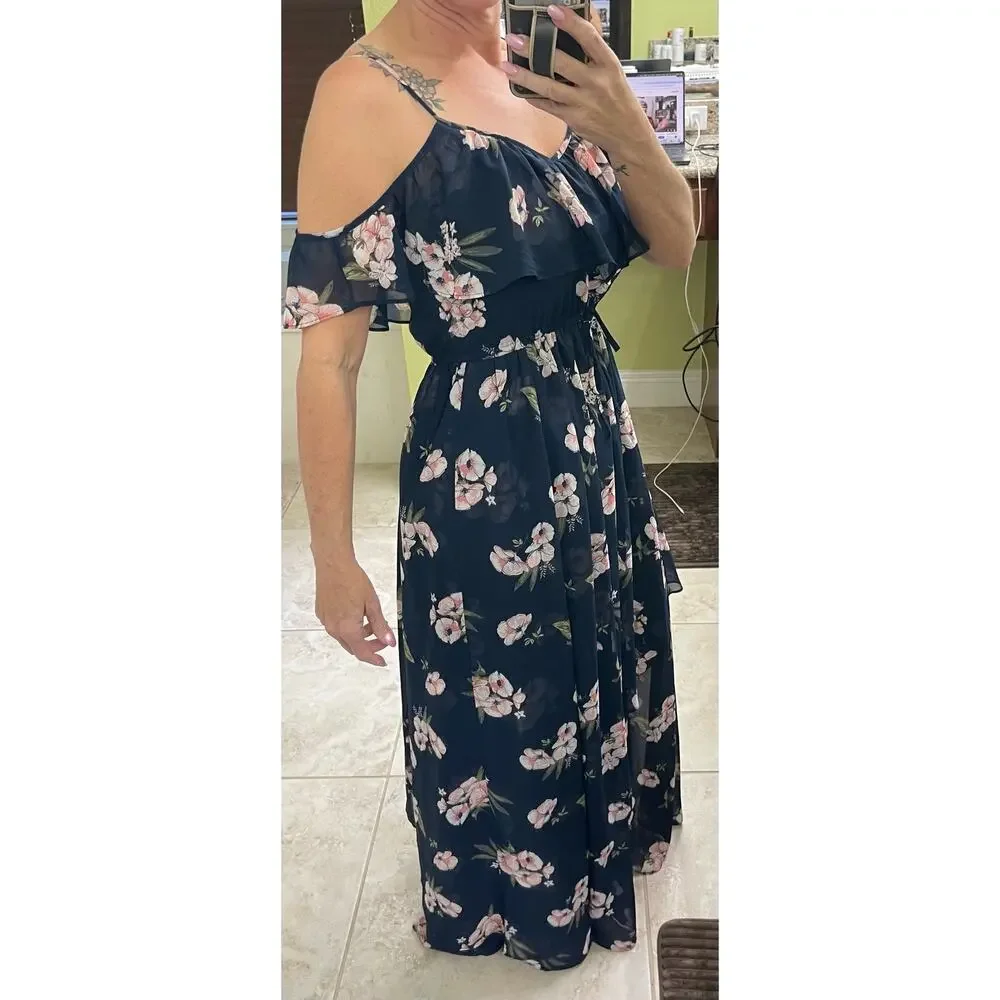 Abercrombie & Fitch blue floral maxi medium off shoulder Romantic Cottagecore